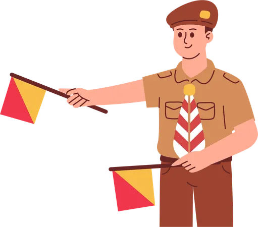 Boy Scout Holding Flag  Illustration