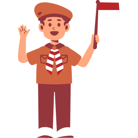 Boy Scout holding flag  Illustration