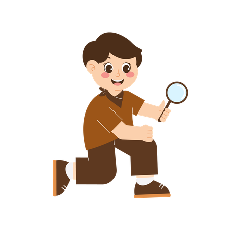 Boy scout holding magnifying glass  Illustration