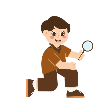 Boy scout holding magnifying glass  Illustration