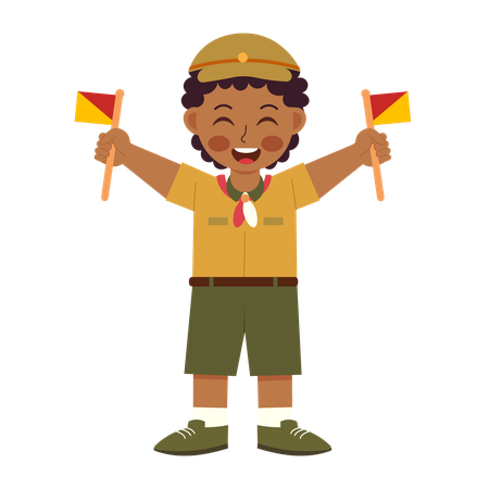 Boy Scout Holding The Flag  Illustration