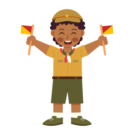 Boy Scout Holding The Flag  Illustration