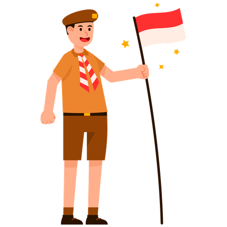 Boy Scout In Uniform With Indonesian Flag  일러스트레이션