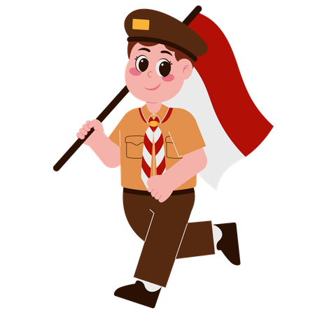 Boy Scout In Uniform With Indonesian Flag  Illustration