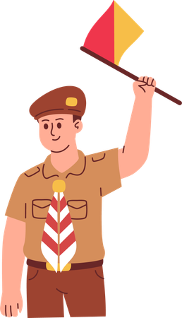 Boy Scout Raising Flag  Illustration