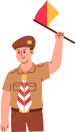 Boy Scout Raising Flag  Illustration