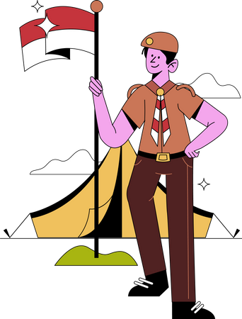 Boy scout sosteniendo la bandera  Ilustración