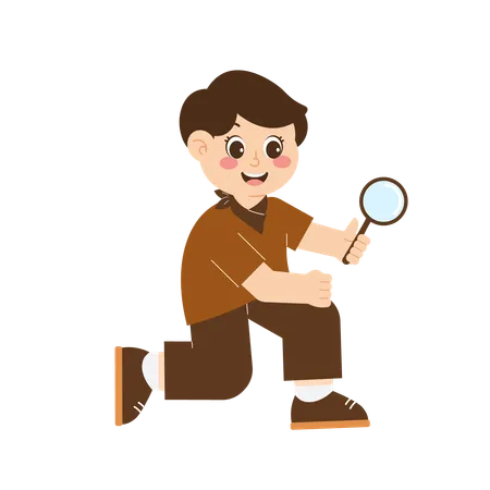 Boy-scout tenant une loupe  Illustration