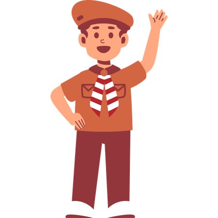 Boy Scout waving hand  Illustration