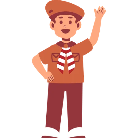 Boy Scout waving hand  Illustration