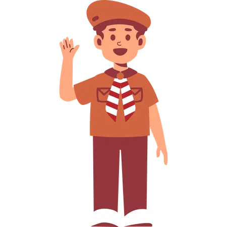 Boy Scout waving hand  Illustration