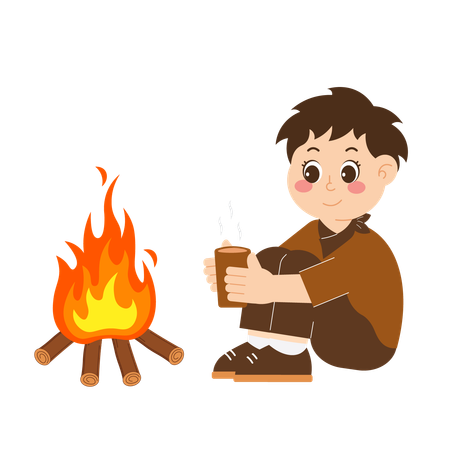 Boy Scouts avec feu de camp  Illustration