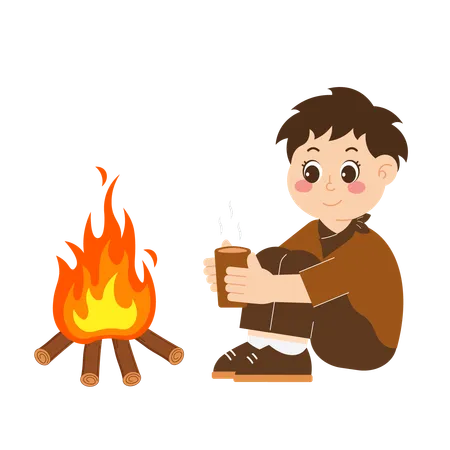 Boy Scouts avec feu de camp  Illustration