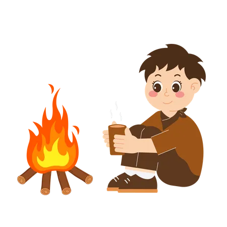 Boy Scouts with campfire  Illustration