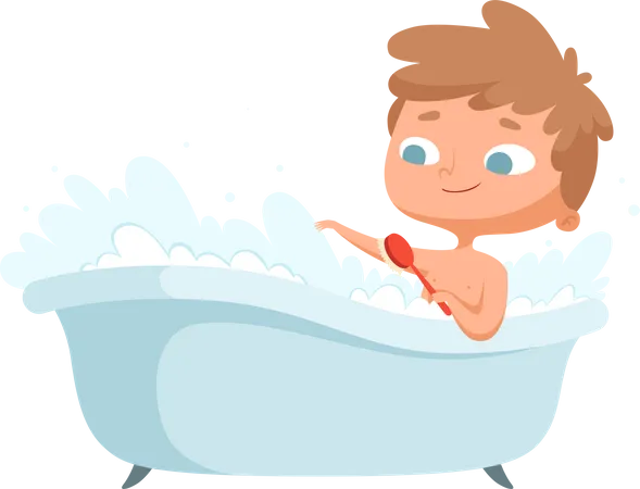 Kids Bathing Hygiene Character Illustration