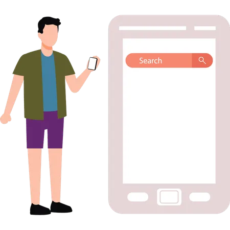 Boy Is Searching Business On Mobile Illustration