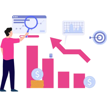 Boy searching about target graph  Illustration