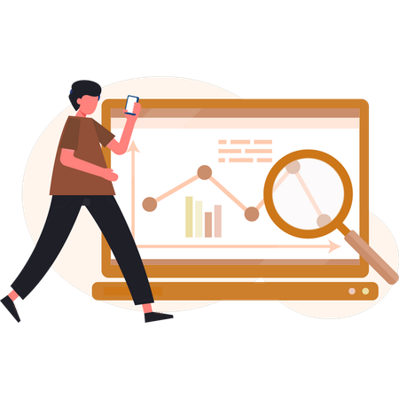 Boy searching analytic graph  Illustration