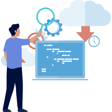 Boy searching cloud data  Illustration