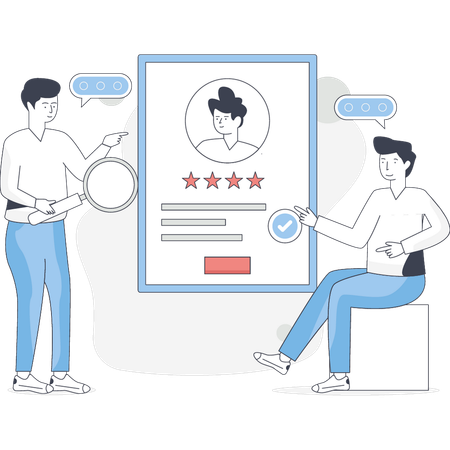 Boy searching employee profile rating  Illustration