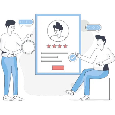 Boy searching employee profile rating  Illustration