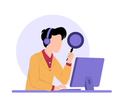 Boy searching error with magnifying glass  Illustration