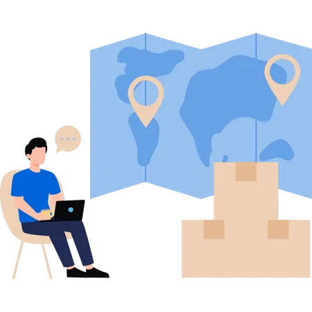 Guy Searching For Delivery Location Online Illustration