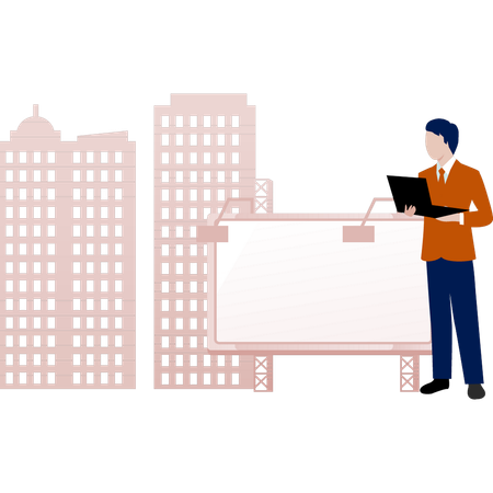 Boy searching for online real estate billboard  Illustration