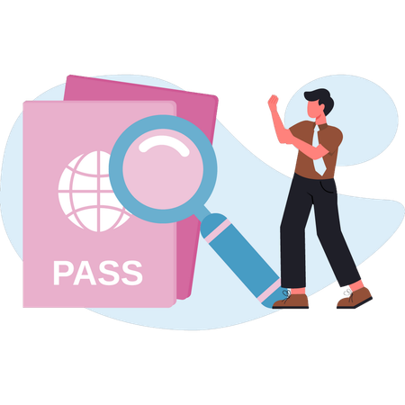 Boy searching for passport Illustration