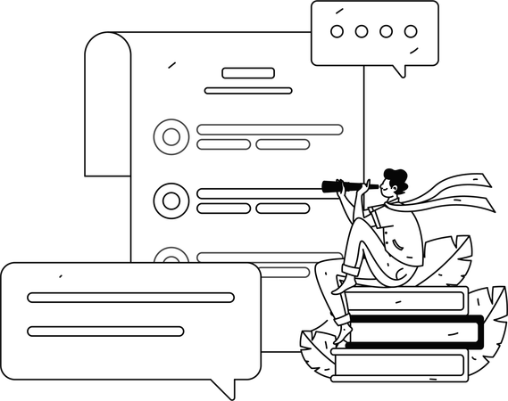 Boy searching for survey form  Illustration