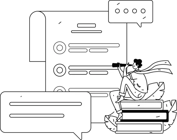 Boy searching for survey form  Illustration