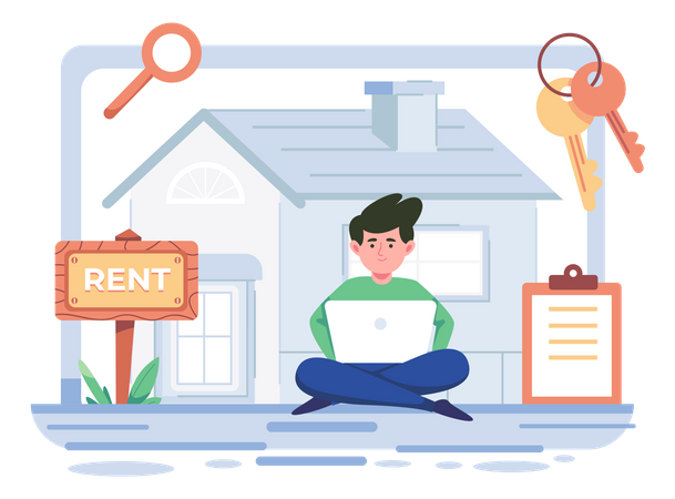 Boy searching house for rent Illustration