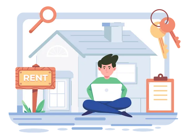 Boy searching house for rent Illustration