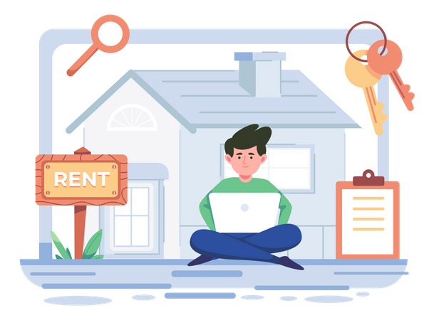 Boy searching house for rent  Illustration