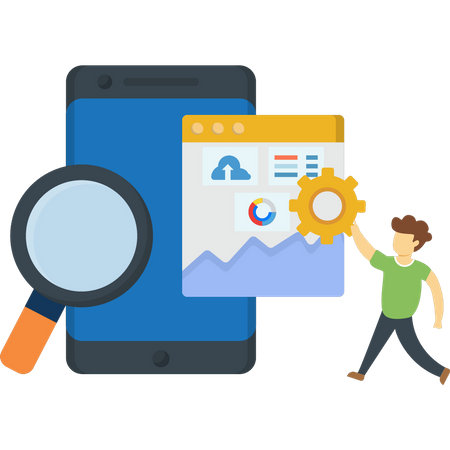 Boy searching mobile settings  Illustration