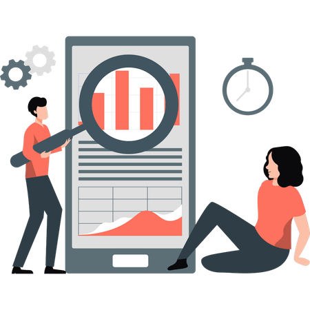 Boy searching on data chart  Illustration