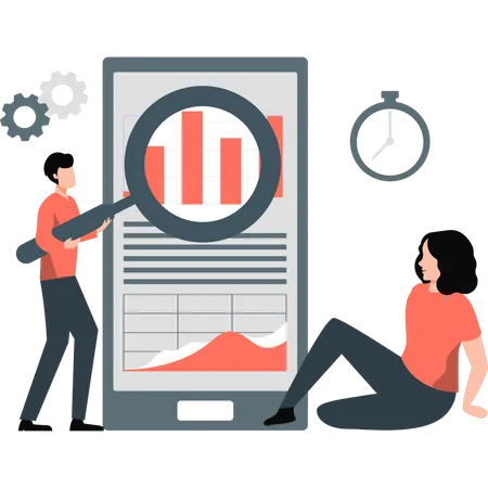 Boy searching on data chart  Illustration