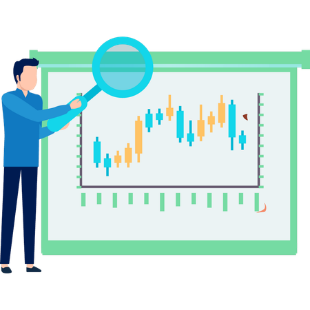 Boy searching online for trading chart  Illustration