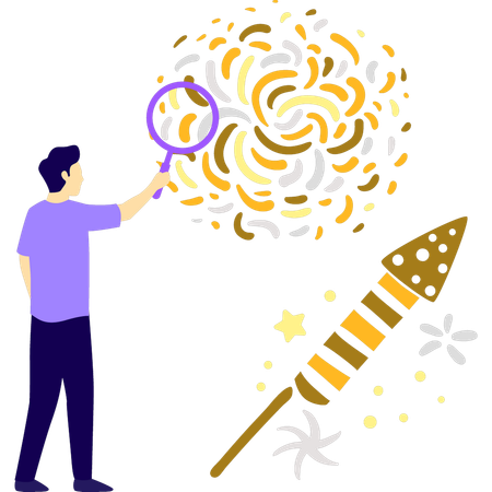 Boy searching party poppers with magnifyglass  Illustration