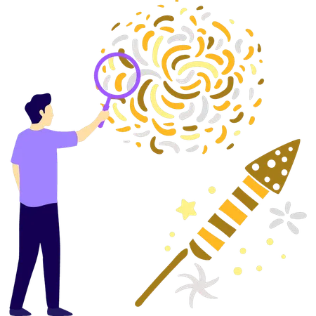 Boy searching party poppers with magnifyglass  Illustration