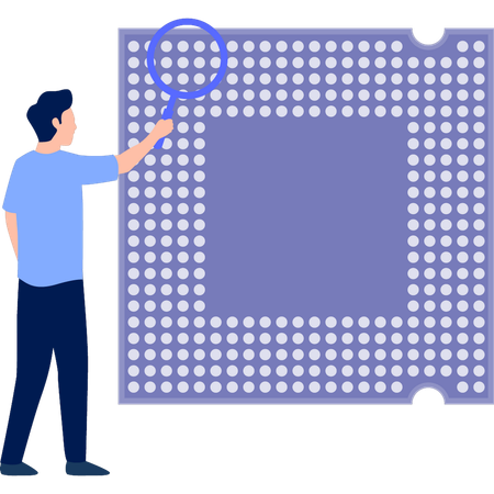 Boy searching render microchip  Illustration