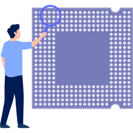 Boy searching render microchip  Illustration