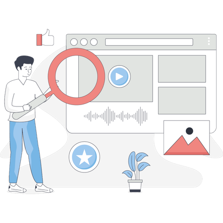 Boy  searching web video  Illustration