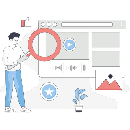 Boy  searching web video  Illustration