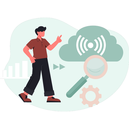 Boy searching wireless connection  Illustration