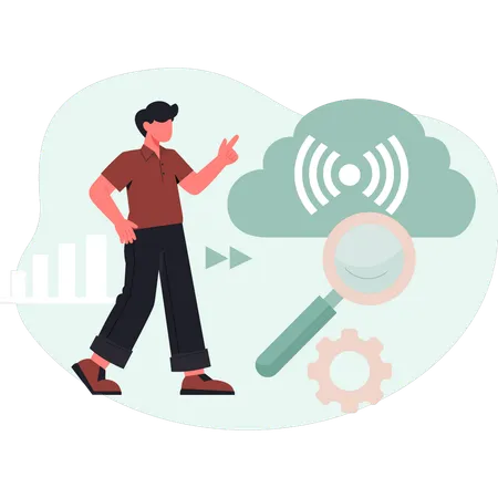 Boy searching wireless connection  Illustration