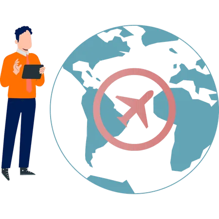 Boy searching world flight map  Illustration