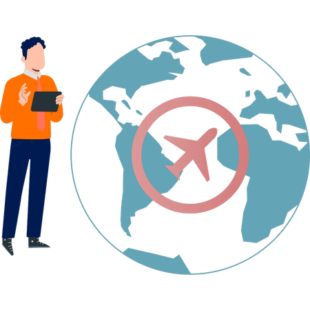 Boy searching world flight map  Illustration