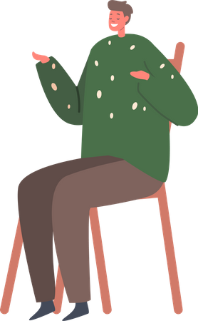 Boy Seated On Chair  Illustration