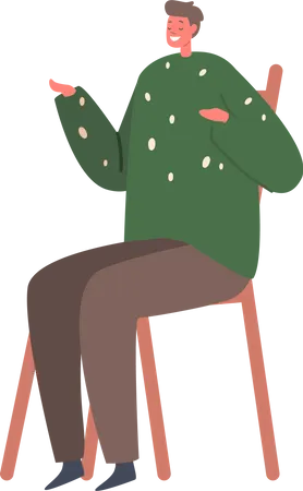 Boy Seated On Chair  Illustration